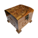 A carved wooden casket decorated with metal elements, handmade, 12x12 cm
