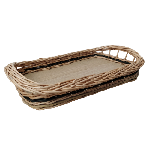 A set of oval trays made of wicker, with handles, L= 51 cm, 46 cm, 40 cm
