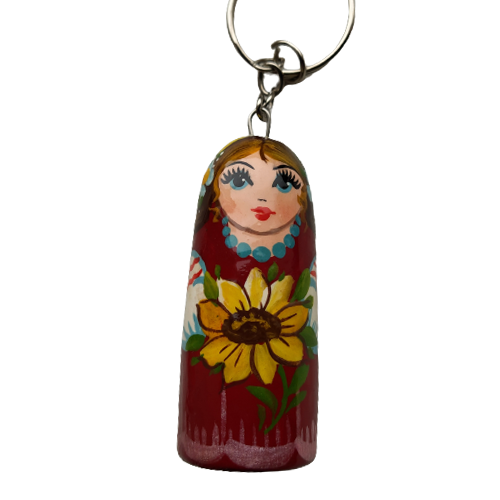 A wooden keychain "A doll dressed in traditional Ukrainian clothes"