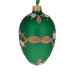 A green handmade glass Christmas tree egg shaped pendant with an artistic painting, embellished with glitter "An apple blossom", 2.6 inches