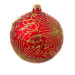 Куля скляна, червона, з зимовим золотим орнаментом, оздоблена декоративним бісером, ручна робота, 8 см