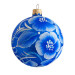A blue glass Christmas tree ball hand-painted with flowers "A white violet", 4 inches