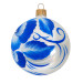 A white glass Christmas tree ball hand-painted with sky blue flowers "A garden pansy", 4 inches