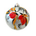A silver handmade glass Christmas tree ball with an artistic flower painting and embellished with golden glitter, 3,25 inches