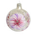 A silver handmade glass Christmas tree ball painted with gentle lilac flowers, 3,25 inches