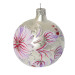 A silver handmade glass Christmas tree ball painted with gentle lilac flowers, 3,25 inches