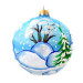 Куля скляна, блакитна, з художнім розписом ручної роботи, декорована глітером "Сніговики в зимовому лісі",  8 см