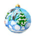 Куля скляна, блакитна, з художнім розписом ручної роботи, декорована глітером "Сніговики в зимовому лісі",  8 см