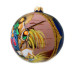 A blue handmade glass Christmas tree ball with an artistic painting, embellished with glitter "Newly born Christ", 4 inches