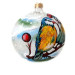 A transparent handmade glass Christmas tree ball with an artistic painting, embellished with glitter "Bullfinches", 3,25 inches