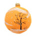 An orange handmade glass Christmas tree ball with an artistic painting, embellished with glitter "A winter landscape", 4 inches