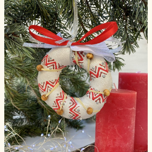 Christmas tree text. decoration "Silver-red bagel" (29756)