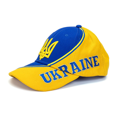 Baseball cap in the colors of the Ukrainian flag with an embroidered trident