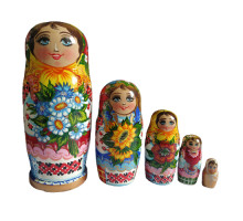 Дерев'яна розписна лялька в традиційному українському одязі, набір з 5-ти шт, "Україночка", 16 см