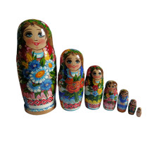 Дерев'яна розписна лялька в традиційному українському одязі, набір з 7-ми шт, "Україночка", 18 см