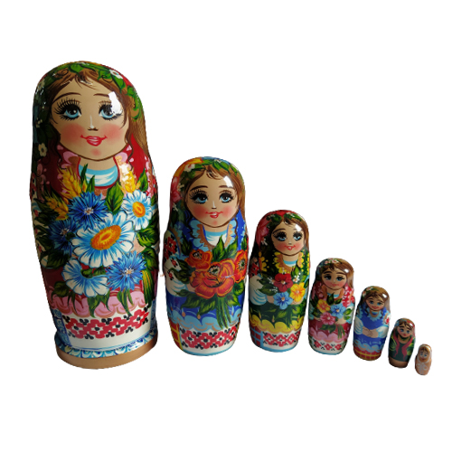 Дерев'яна розписна лялька в традиційному українському одязі, набір з 7-ми шт, "Україночка", 18 см