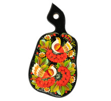 A wooden chopping board "Pear", with bright flowers, painted in the Petrykivka painting technique, 2