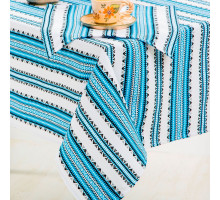 A table set: tablecloth and 6 embroidered napkins, blue 120x140 cm