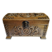 A carved wooden casket decorated with beads and metal, handmade, 9x17 cm