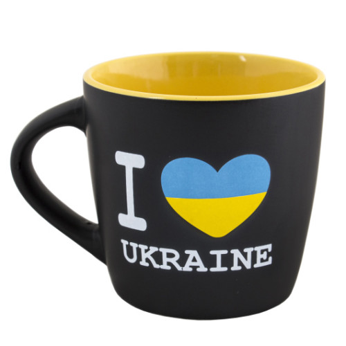 A black and yellow ceramic cup "I Love Ukraine", 300 ml