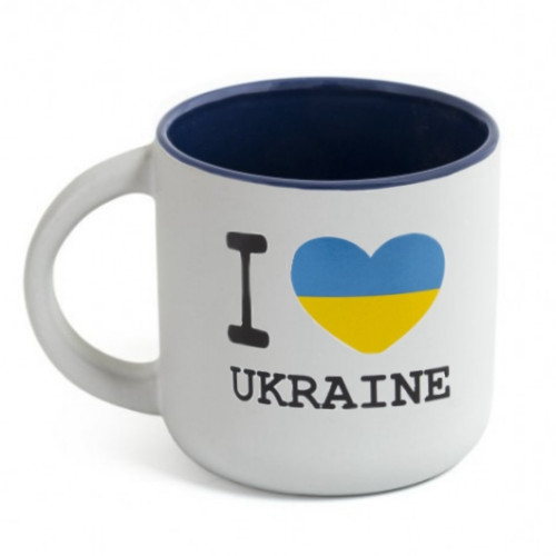 A white and blue ceramic cup "I Love Ukraine", 300 ml