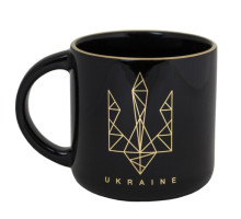 A black ceramic cup with a golden rim "Trident"