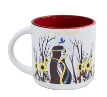 A white and red ceramic cup "Love You Ukraine", 300 ml