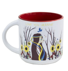 A white and red ceramic cup "Love You Ukraine", 300 ml