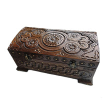 A carved wooden handmade casket, encrusted with metal and beads, 25х12 cm