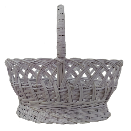 An oval white basket made of wicker, with an interwoven handle, d=38 cm, h=40 cm + handle, for Easter, for a picnic, a gift