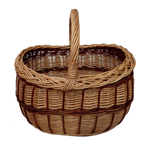 A large brown basket made of wicker, d=38 cm, h=41 cm + handle