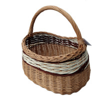 A light-brown basket made of wicker with a handle, d=40 cm, h=42 cm + handle