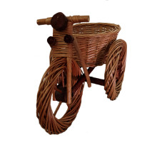 Підставка-клумба з лози коричнева, у вигляді триколісного велосипеда, 52x30x39cm