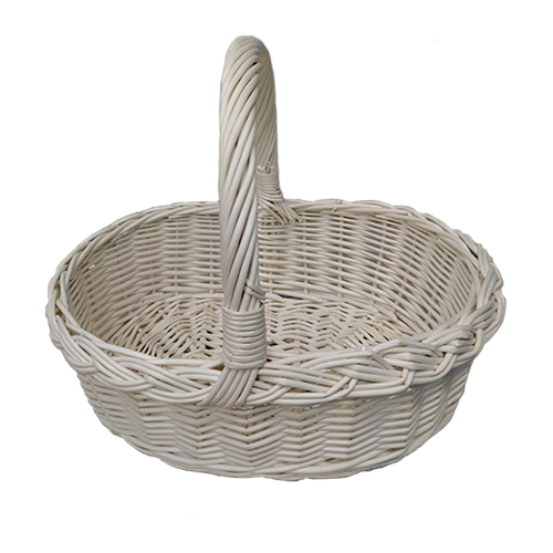An oval white basket made of wicker - "Finnish", L=40 cm, h=33 cm + handle