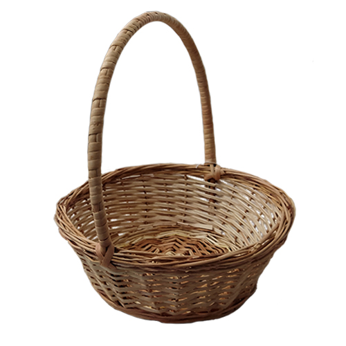 A brown basket made of wicker, with a high handle, d=25 cm, h=32 cm + handle