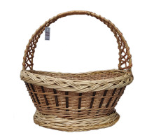 A dark-brown basket made of wicker, on a stand, with an interwoven handle, L=38 cm, h=39 cm + handle
