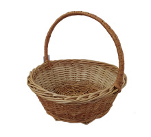 A round light-brown basket made of wicker "Floral", with a round handle, d=35 cm, h=41 cm + handle