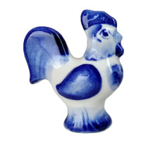 A ceramic handmade figure "A rooster" with a blue painting, h=6.4 cm