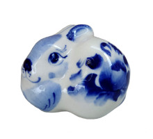 A ceramic handmade figure "A little hare" with a blue painting, h=2.9 cm