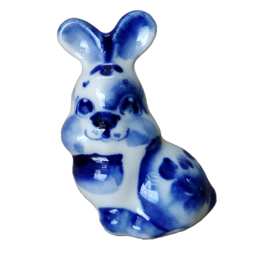 A ceramic handmade figure "A little hare" with a blue painting, h=4.0 cm