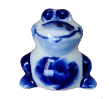 A ceramic handmade figure "A frog" with a blue painting, h=2.5 cm