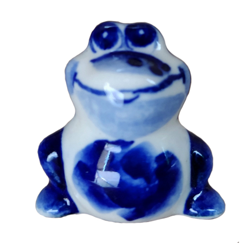 A ceramic handmade figure "A frog" with a blue painting, h=2.5 cm