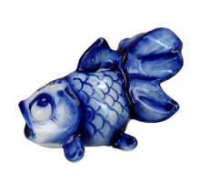 A ceramic handmade figure "A veiltail" with a blue painting, h=6.4 cm