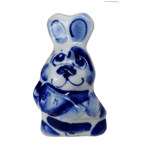 Фігурка керамічна "Заєць з морквиною" з синім розписом ручної роботи h=3,9 см