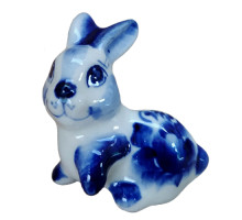 A ceramic handmade figure "Hopping Hare" with a blue painting, h=3.5 cm