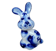 A ceramic handmade figure "Plato Hare" with a blue painting, h=8.5 cm