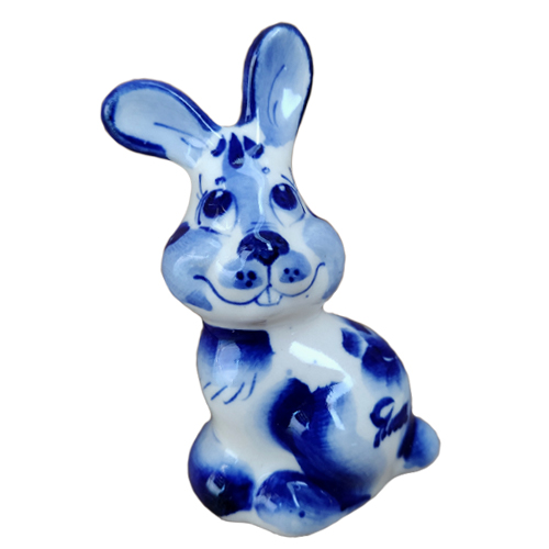 A ceramic handmade figure "Plato Hare" with a blue painting, h=8.5 cm