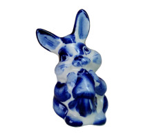 Фігурка керамічна"Заєць з морквою" з синім розписом ручної роботи, h=7,3 см
