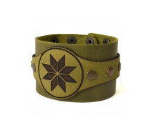 A wide leather bracelet with a traditional Slavic symbol "Alatyr"