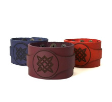 A wide leather bracelet with an ornament "A square of Svarog"